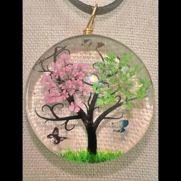Beautiful Botanical Tree and Butterflies Pendant Necklace - Picture 5 of 11